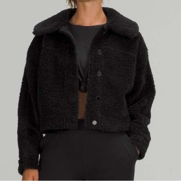 Lululemon NWOT black fleece textured button teddy jacket - Picture 8 of 15